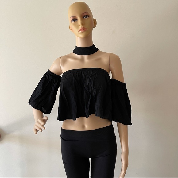 Black Off Shoulder Collar Top - Picture 1 of 12
